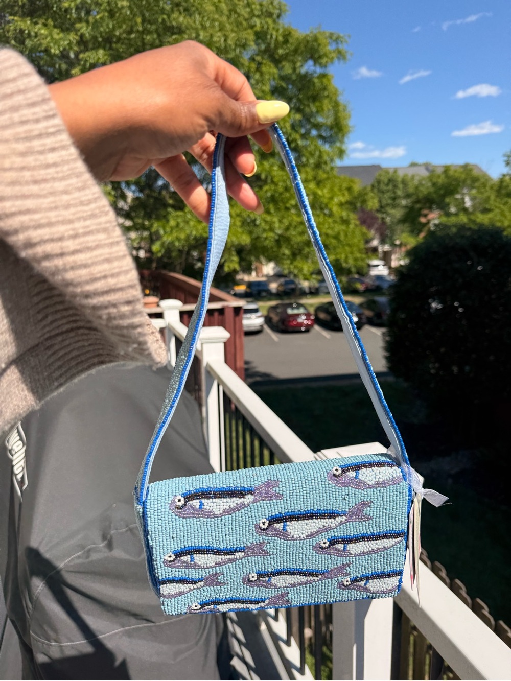 Beaded Sardine Shoulder Bag - Light Blue